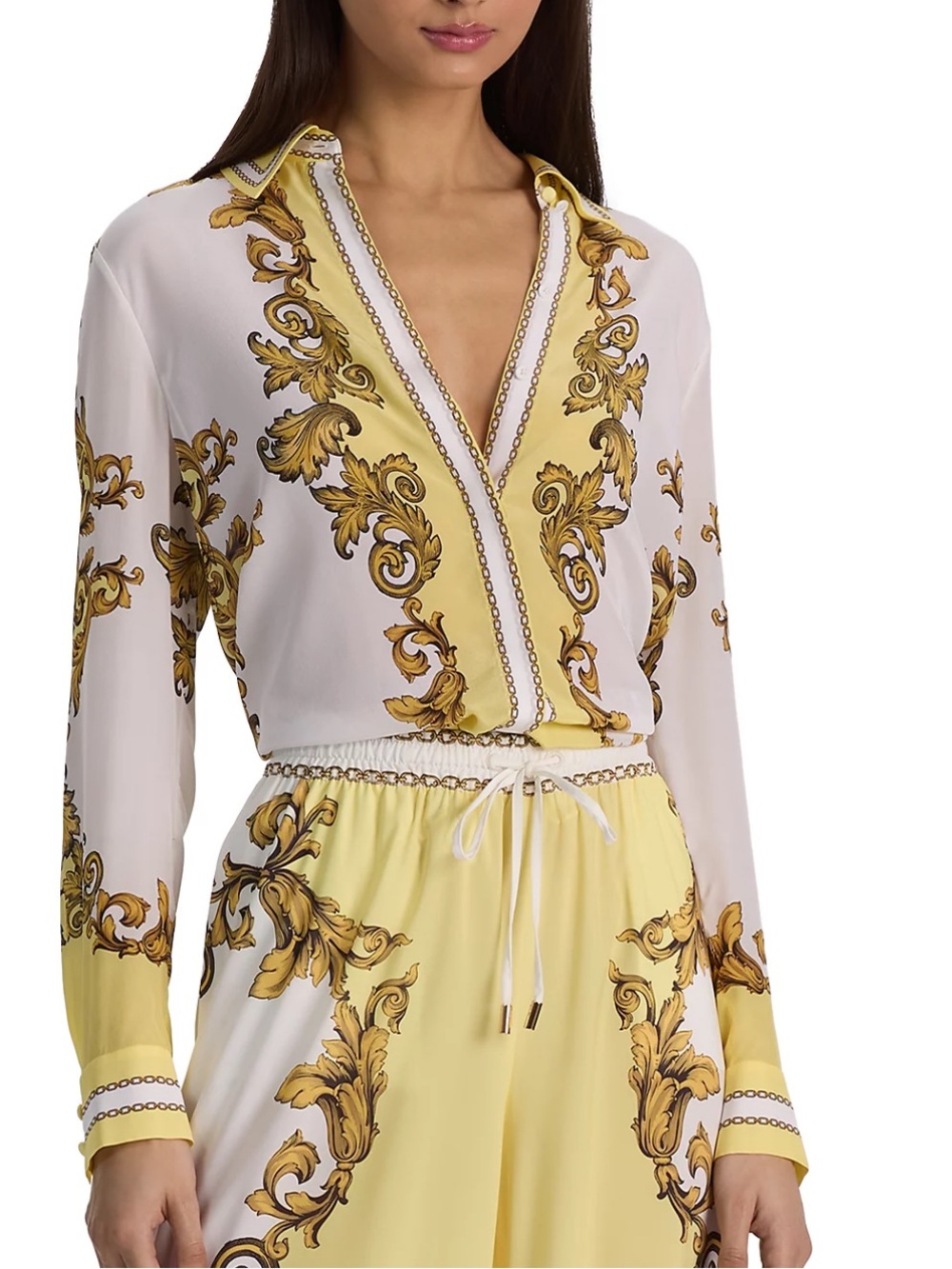 Alice+Olivia Willa Silk Placket Top